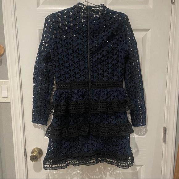 Self-Portrait Navy Lace Long Sleeve Dress - Picture 7 of 8